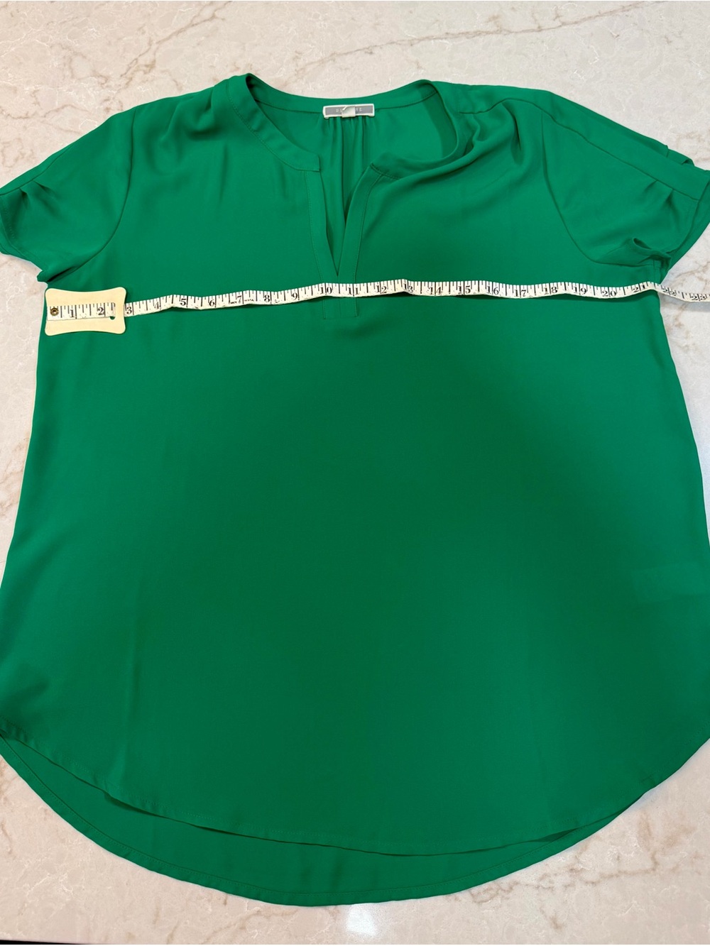Pleione Emerald Green Split-Neck Short Sleeve Blouse